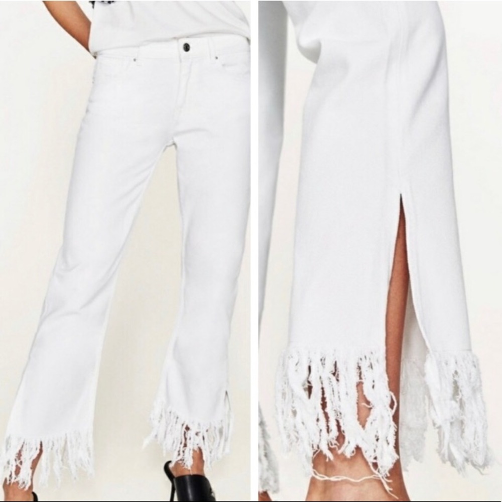 White Zara Fringe Jeans. Size 27 (size 4) fit